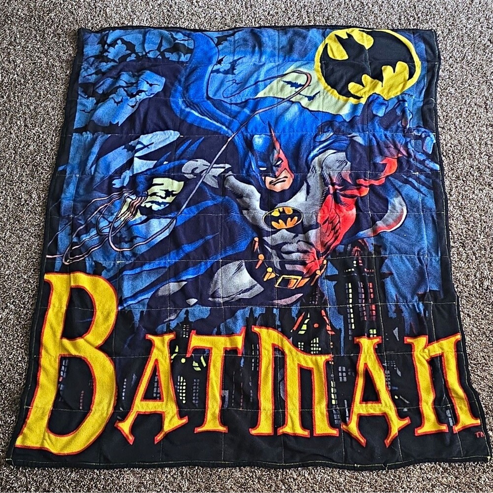 Batman Pictorial Kids Blanket Throw 42x53 Blue Black Yellow Red Gray